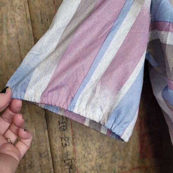 VINTAGE 70s striped short sleeve fit and flare midi day dress M - Picture 5 of 16